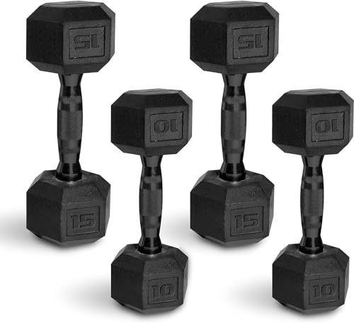 CAP 50 lbs Coated Dumbbell Set | Multiple Styles - color: Black handles, style: 10LBx2, 15lbx2 Set