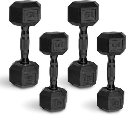 CAP 50 lbs Coated Dumbbell Set | Multiple Styles - color: Black handles, style: 10LBx2, 15lbx2 Set