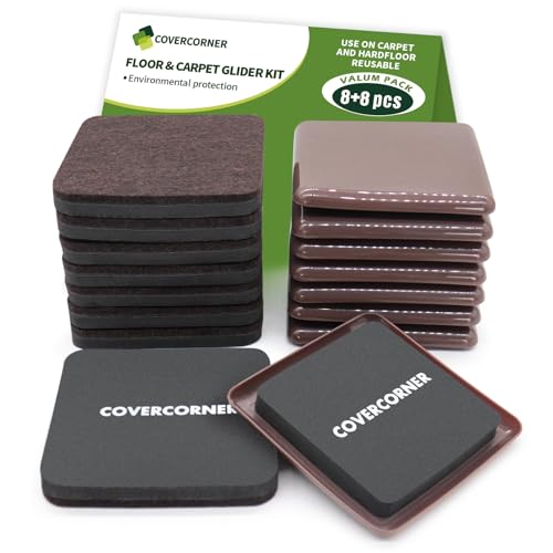Furniture Sliders for Carpet and Hardwood, 16 PCS 3 1/2", Brown - size: Square 16 PCS 3 1/2'' Brown