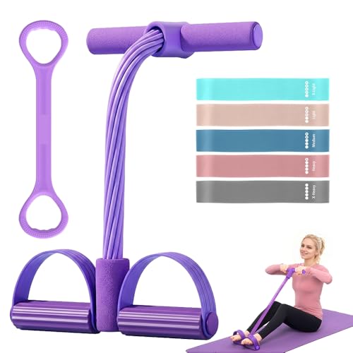 Resistance Bands Set for Women, 7-Piece Resistance Bands with Handles, Figure-8 Band & 5 Yoga Loop Bands, Medium Resistance for Home Gym, Pilates, Yoga, Stretching & Strength Training - color: Purple
