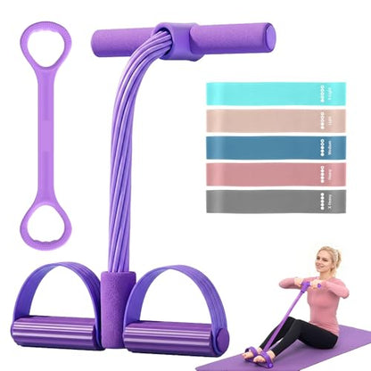 Resistance Bands Set for Women, 7-Piece Resistance Bands with Handles, Figure-8 Band & 5 Yoga Loop Bands, Medium Resistance for Home Gym, Pilates, Yoga, Stretching & Strength Training - color: Purple