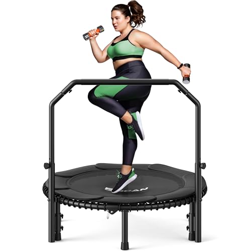 BCAN BT2 450/550LBS Mini Rebounder Trampoline for Adults with Bar, Fitness Trampoline with Bungees, Adjustable Handle, Stable & Quiet, Indoor Outdoor, Whole-Body Workout - 40IN/48IN | FED Fitness - color: 40IN-BLACK, size: 40IN