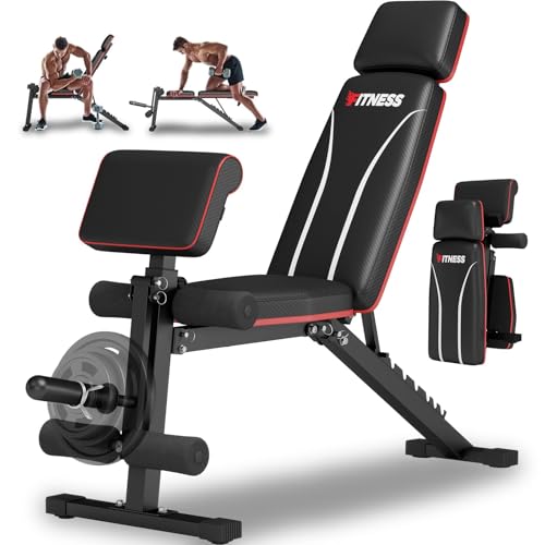 Foldable Weight Bench, Adjustable Workout Bench with Leg Extension, Preacher Pad, Extended Headrest, Space-saving Banco de Pesas for Home Gym, 800lbs Full Body Workouts Strength Training