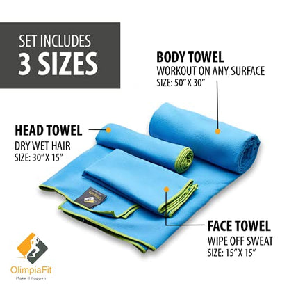 Quick Dry Towel - 3 Size Pack of Lightweight Microfiber Travel Towels w/Bag - Fast Drying Towel Set for Camping, Beach, Gym, Backpacking, Sports, Yoga & Swim Use