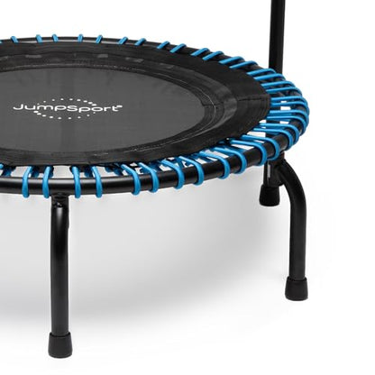 JumSport 350 Series 39" Trampoline & Handle Bar Bundle, 30 Adjustable Bungees, Stable No-Tip Arched Legs, & 60 Day Trial Streaming Video & DVD, Teal