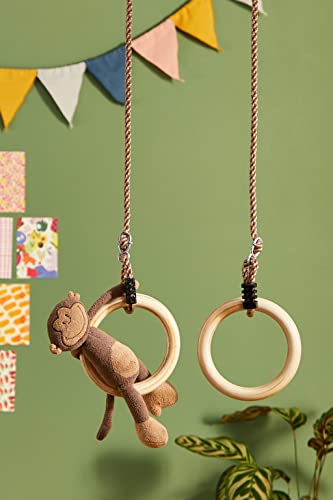 Small Foot 11592 Gymnastic Made of Solid Wood, Swinging Rings with Length-Adjustable Ropes for Kids and Adults Toys, Multicoloured, Seil Länge: ca. 122 cm, Turnring Ø ca. 18 cm