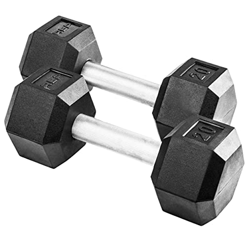 Rep Fitness Rubber Hex Dumbbell(s) - Singles (55LB +) and Pairs (5LB - 50LB) - Low Odor, Fully Knurled Handle - style: 20 LB Pair
