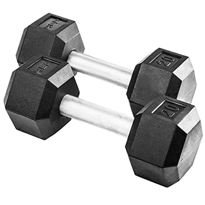 Rep Fitness Rubber Hex Dumbbell(s) - Singles (55LB +) and Pairs (5LB - 50LB) - Low Odor, Fully Knurled Handle - style: 20 LB Pair