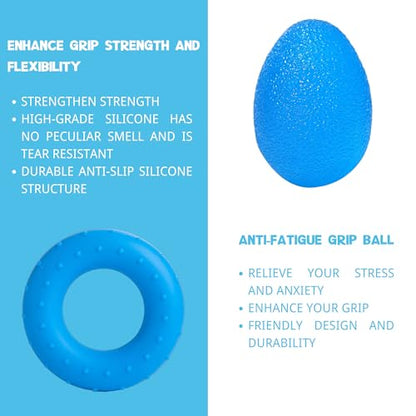 Hand Grip Strengthener Workout Kit (8 Pack) Forearm Grip Adjustable Resistance Hand Gripper, Finger Stretcher, Finger Exerciser, Grip Ring，Gyro Ball (blue)
