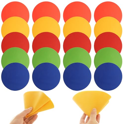 20 PCS 9 Inch Poly Spot Markers, 5 Color Poly Vinyl Floor Spot Marker, Round Non Slip Rubber Floor Agility Dots for Gym Soccer Basketball Sports Games