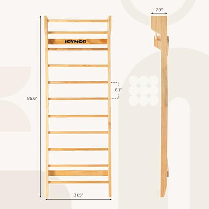 JOYMOR Gymnastics Swedish Ladder, Multiuse Exercise Ladder, Wall Mounted Pull Up Bar, Physical Therapy for Stretching and Various Exercises, Indoor Gym Workout Yoga (Wood Stall Bar)