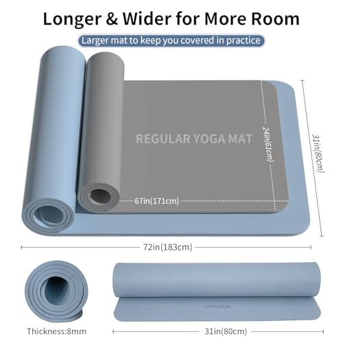 Extra Wide & Thick 8mm Yoga Mat, 72"x31.5" - color: Haze Blue