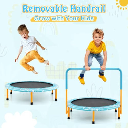 Giantex 36-Inch Mini Trampoline for Kids, ASTM Approved Foldable Rebounder Trampoline with Foamed Handle, Max Loaded 330 lbs, Indoor Safety Padded Fitness Trampoline