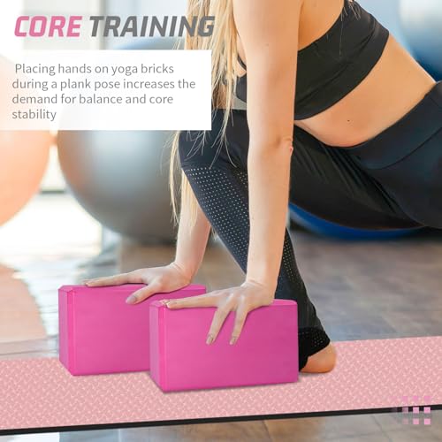 Yoga Blocks 2 Pack 3x6x9IN Foam Block Supportive Latex-Free with Stretch Band, Non-Slip Exercise Blocks for Pilates, Meditation, Balance, Stretching and Deep Poses - color: 2PACK-Magenta