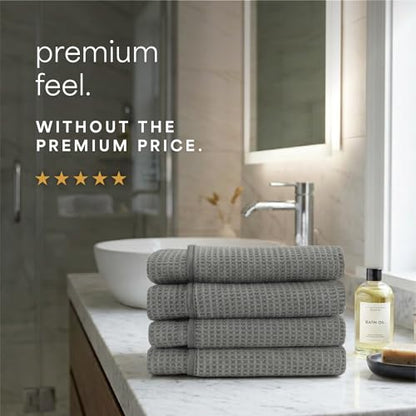 S&T INC. Aura Microfiber Waffle Bath Towels, 4 Pack, Quick-Dry, Ultra Absorbent, Lightweight Towels for Bathroom, 30 inches x 60 inches, 420GSM, Grey