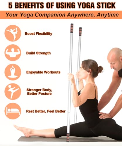 Queension 5ft Yoga Stick Adjustable Stretching Bar for Mobility & Balance - color: White