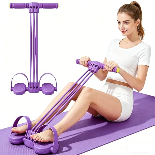 Upgraded Pedal Resistance Band with Handle, 6-Tube Multifunction Stretching Workout Band for Yoga,Home Workout Equipment,Device for Abdomen,Waist,Arm,Leg,Core/ABS,Gift for Mon - color: Purple