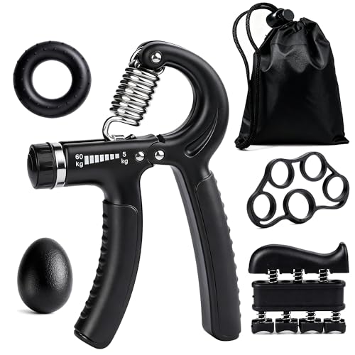Hand Grip Strength Trainer Kit, 5 Pack Forearm Gripper Strengthener Adjustable Resistance, Hand Strengthening Devices