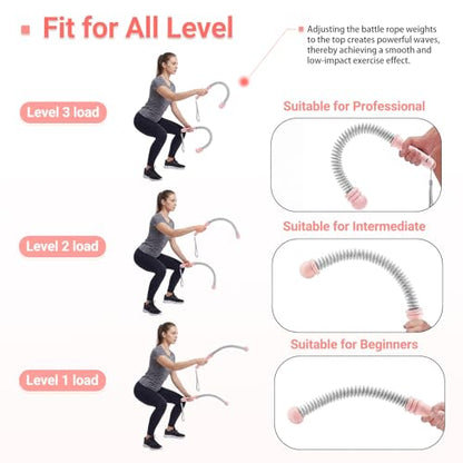 Adjustable Ropeless Battle Ropes for Home Gym-Cordless Training Rope Fitness Equipment for Men & Women,Portable Arm Exerciser Rope for Strength Building, HIIT and Low-Impact Aerobic Training (Pink)