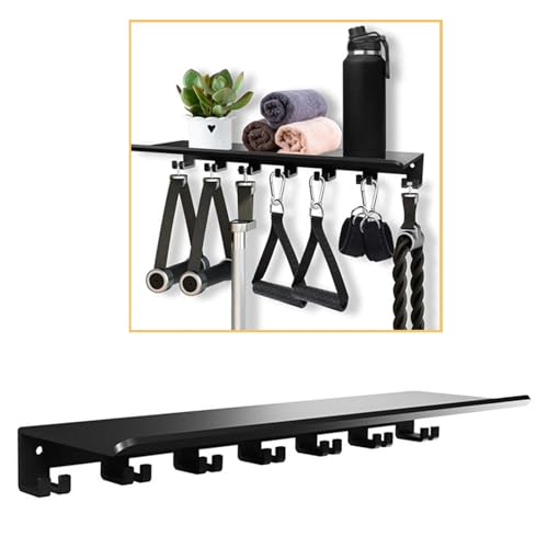 Wall Mounted Gym Equipment Storage Shelf, Tonal Accessories Organizer with 8 Prongs, Heavy Duty Metal Rack for Resistance Bands, Jump Ropes, Foam Rollers, 40lbs per Hook