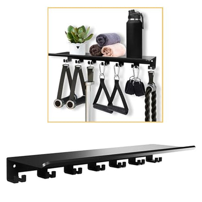 Wall Mounted Gym Equipment Storage Shelf, Tonal Accessories Organizer with 8 Prongs, Heavy Duty Metal Rack for Resistance Bands, Jump Ropes, Foam Rollers, 40lbs per Hook