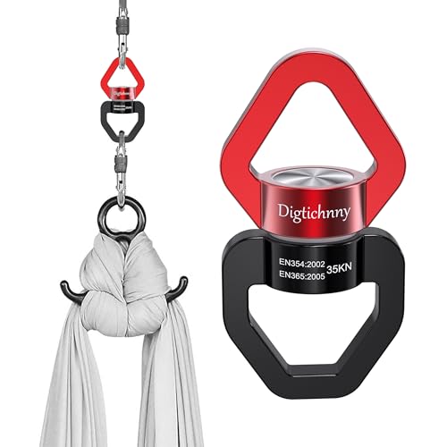Swivel Hook for Swing, 35KN Swing Swivel, Aluminium Alloy Swing Spinner for Children's Swing,Aerial Yoga,Web Tree Swing,Hanging Hammock Indoor Outdoor(Black-Red with 2 Carabiners) - style: Black Red-1 Pack with 2 Carabiners