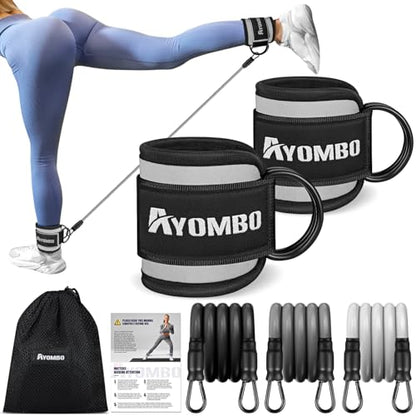 Ankle Resistance Bands with Cuffs, Home Gym Workout Equipment, Lifting Glute Butt Exercise Equipment for Women, Ankle Weights Fitness Set, Leg Booty Equipment for Training Perfect Body Shape - color: A-Grey
