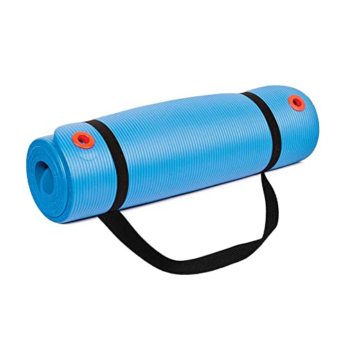 Body Sport 1/2 Inch Non-Slip Exercise Mat with Carry Strap for Men & Women - Thick Foam Surface for Yoga, Pilates, Fitness, and Aerobics - Home & Gym Workouts - color: Blue, size: 72-Inch