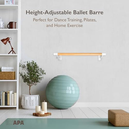 Ilyapa Ballet Barre Bare for Home - Wood Adjustable Wall Mount Ballet Bar Dance Equipment for Barre Workout & Ballet Stretching, Powdercoated White Brackets - size: 3 Ft