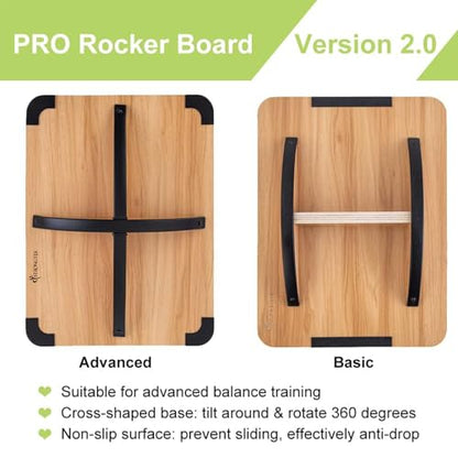 StrongTek Wooden Balance Board with 2 Difficulty Options, Basic Rocker and Advanced 360° Wobble Board, Non-Slip Balance Trainer for Core Stability, Ankle Rehab, Physical Therapy and Fitness