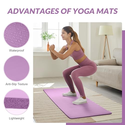 Quality Exercise Yoga Mat, 1/2-Inch Thick High-Density Foam for Full-body workout, Anti-Tear and non-slip Surface, Includes Carry Strap for Home & Studio Workouts,Multiple Options