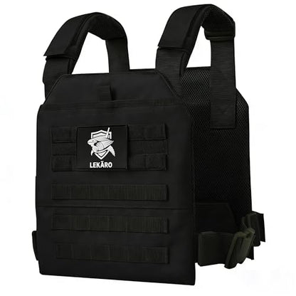 Adjustable Weighted Vest for Men Women – Tactical Vest for Rucking, HIIT & CrossFit, Fits 10x12 Plates, 600D Breathable Weight Vest & Exercise Vest for Strength Training, Weights Not Included - color: Black