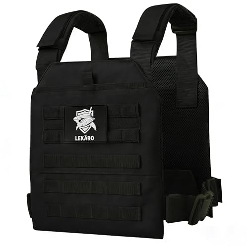 Adjustable Weighted Vest for Men Women – Tactical Vest for Rucking, HIIT & CrossFit, Fits 10x12 Plates, 600D Breathable Weight Vest & Exercise Vest for Strength Training, Weights Not Included - color: Black