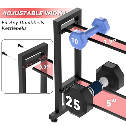 Dumbbell Rack 2-Tier 18 IN Length Adjustable Weight Rack for Home Gym Dumbbells Kettlebell, Small Dumbbell Rack 250 LB Capacity, Dumbbell Rack Stand Only