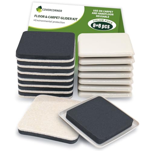 Furniture Sliders for Carpet and Hardwood, 16 PCS 3 1/2", Beige - size: Square 16 PCS 3 1/2'' Beige