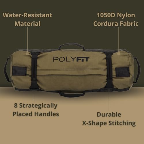 Polyfit Classic Sandbag - Workout Sandbag with 8 Gripping Handles - color: BLACK, size: Small (10-50lbs)