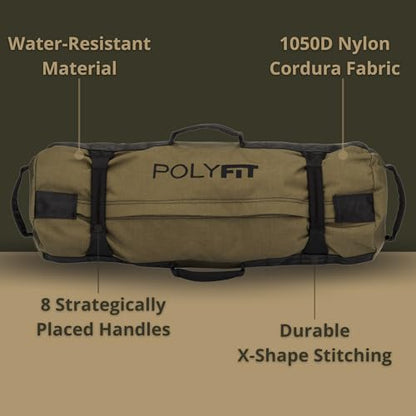 Polyfit Classic Sandbag - Workout Sandbag with 8 Gripping Handles - color: BLACK, size: Small (10-50lbs)