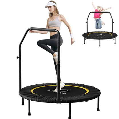 Rebounder Trampoline for Adults 40 Inch, 400 lbs Capacity with 5-Level Adjustable Bar, Foldable Mini Indoor Fitness Workout Exercise Equipment Blue