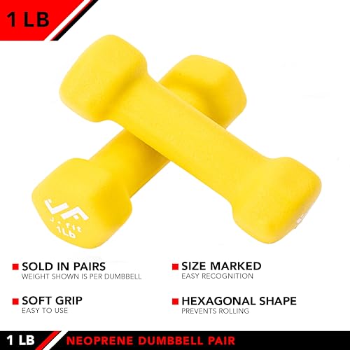 JFIT Dumbbell Pairs or Sets – Neoprene & Vinyl Coated Hand Weights for Home Gym, Strength Training, Aerobics, Cardio Exercise and Fitness - size: 1 lbs (Pair), style: Dumbbell Pair