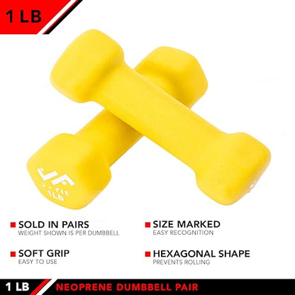 JFIT Dumbbell Pairs or Sets – Neoprene & Vinyl Coated Hand Weights for Home Gym, Strength Training, Aerobics, Cardio Exercise and Fitness - size: 1 lbs (Pair), style: Dumbbell Pair