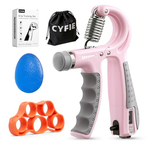 Grip Strength Trainer Kit with Adjustable Resistance 10 - 132 Lbs, Forearm Exerciser, Finger Stretcher, Stress Ball, Forearm Strengthener for Workout wuth Storage Bag, Muscle Building and Recovery - color: Pink