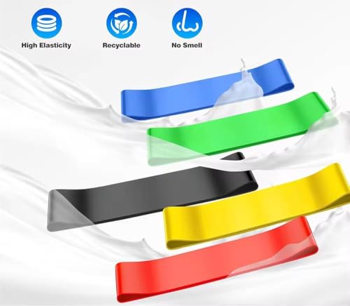 Resistance Bands Set of 5 – Loop Exercise Bands for Working Out, Stretching, Strength Training | Home Gym Equipment for Women & Men | Pilates, Yoga, Physical Therapy, Glute Leg Arm Workout