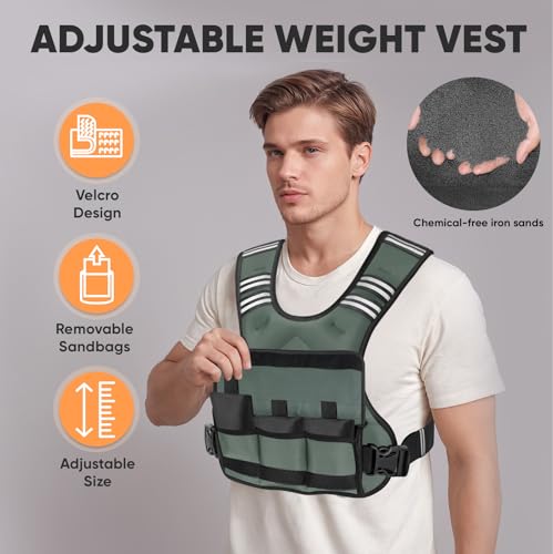 Adjustable Weighted Vest, 4-10lb/12-18lb/20-32lb Vest with 6 Ironsand Weights and Large Pocket, Weight Vest for Men Women Strength Training, Running, Walking - color: Grey, size: 12-18lbs