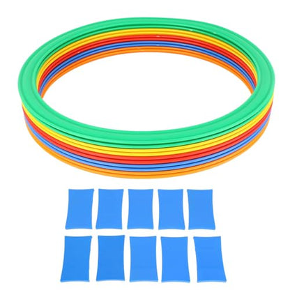 Hopscotch Rings, 10PCS Plastic Round Hoops with 10 Connectors for Toddlers Gross Motor Skills, 11 Inch Indoor Outdoor Agility Rings for Kids Playground Obstacle Course