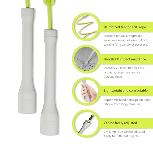 10,000-Drop Unbreakable Jump Rope, 5mm PVC Adjustable Speed Rope with Ergonomic PP Handles for Boxing, HIIT & Home Gym - color: White
