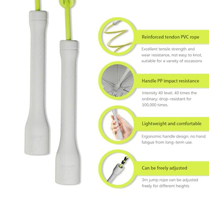 10,000-Drop Unbreakable Jump Rope, 5mm PVC Adjustable Speed Rope with Ergonomic PP Handles for Boxing, HIIT & Home Gym - color: White