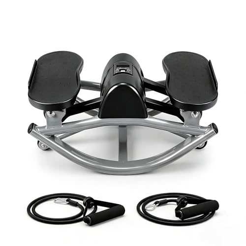Rocking Steppers Side to Side for Exercise at Home, Fitness Rock Stepper Machine with Resistance Bands and Non-Slip Mat for Legs Glutes Workout, Portable Lateral Stepper for Home,Apartment and Office