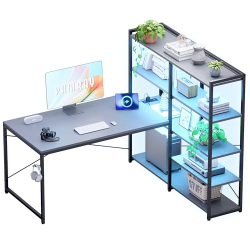 Pamray 49 Inch L Shaped Gaming Computer Desk with Shelves and Storage - color: Grey