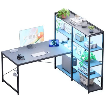 Pamray 49 Inch L Shaped Gaming Computer Desk with Shelves and Storage - color: Grey