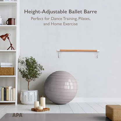Ilyapa Ballet Barre Bare for Home - Wood Adjustable Wall Mount Ballet Bar Dance Equipment for Barre Workout & Ballet Stretching, Powdercoated White Brackets - size: 4 Ft 4 in.